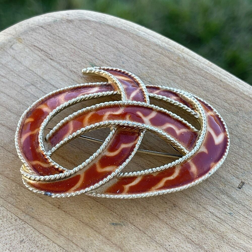 Vintage Enamel Goldtone Pin Brooch Womens 2-1/4"‎